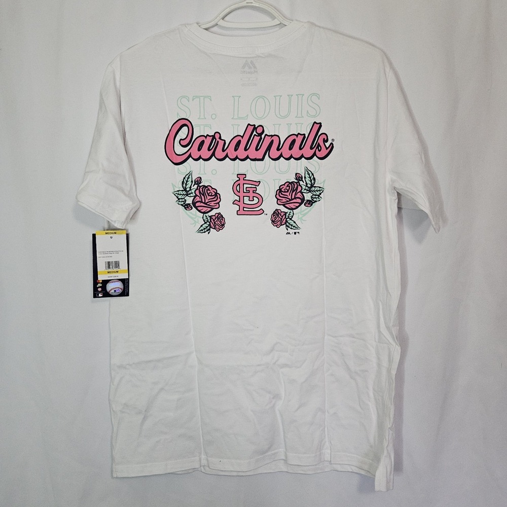 Majestic St Louis Cardinals‎ T Shirt Womens Medium White NWT Floral Rose Graphic